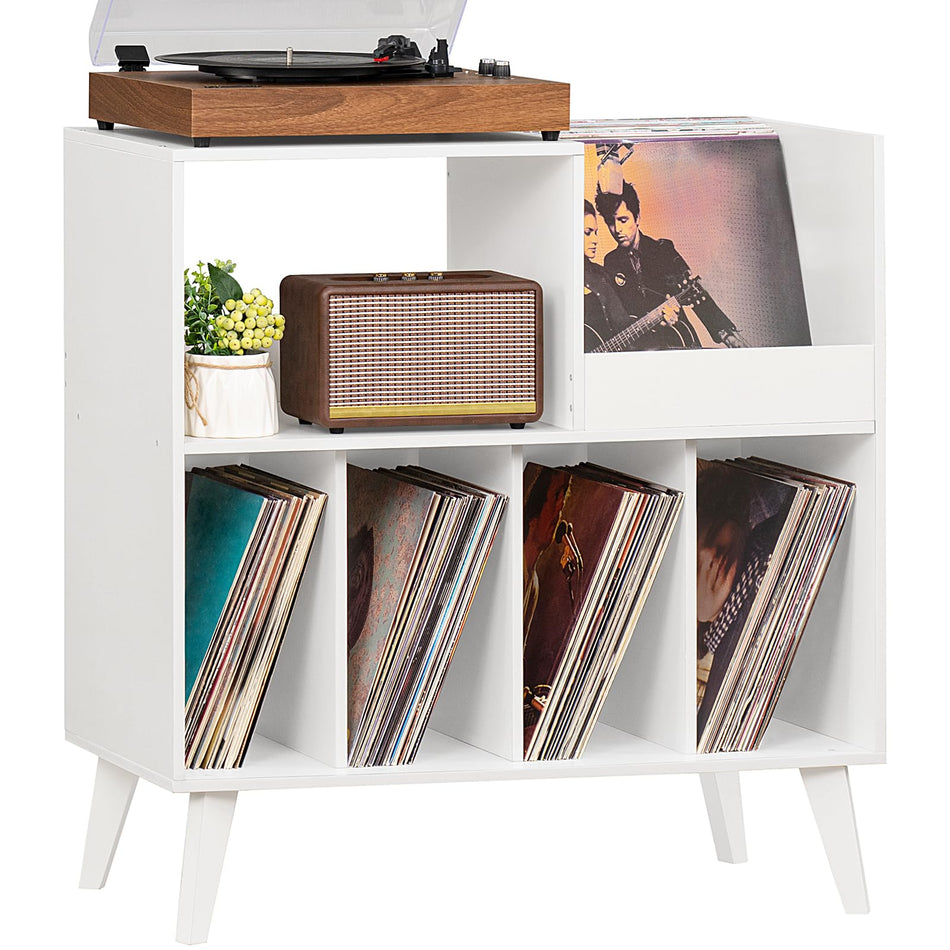 LELELINKY Large Record Player Stand Turntable Stand with Storage Vinyl Record Holder with Display Area Record Player Table Holds Up to 300 Albums Record Stand for Music room Living Room-White