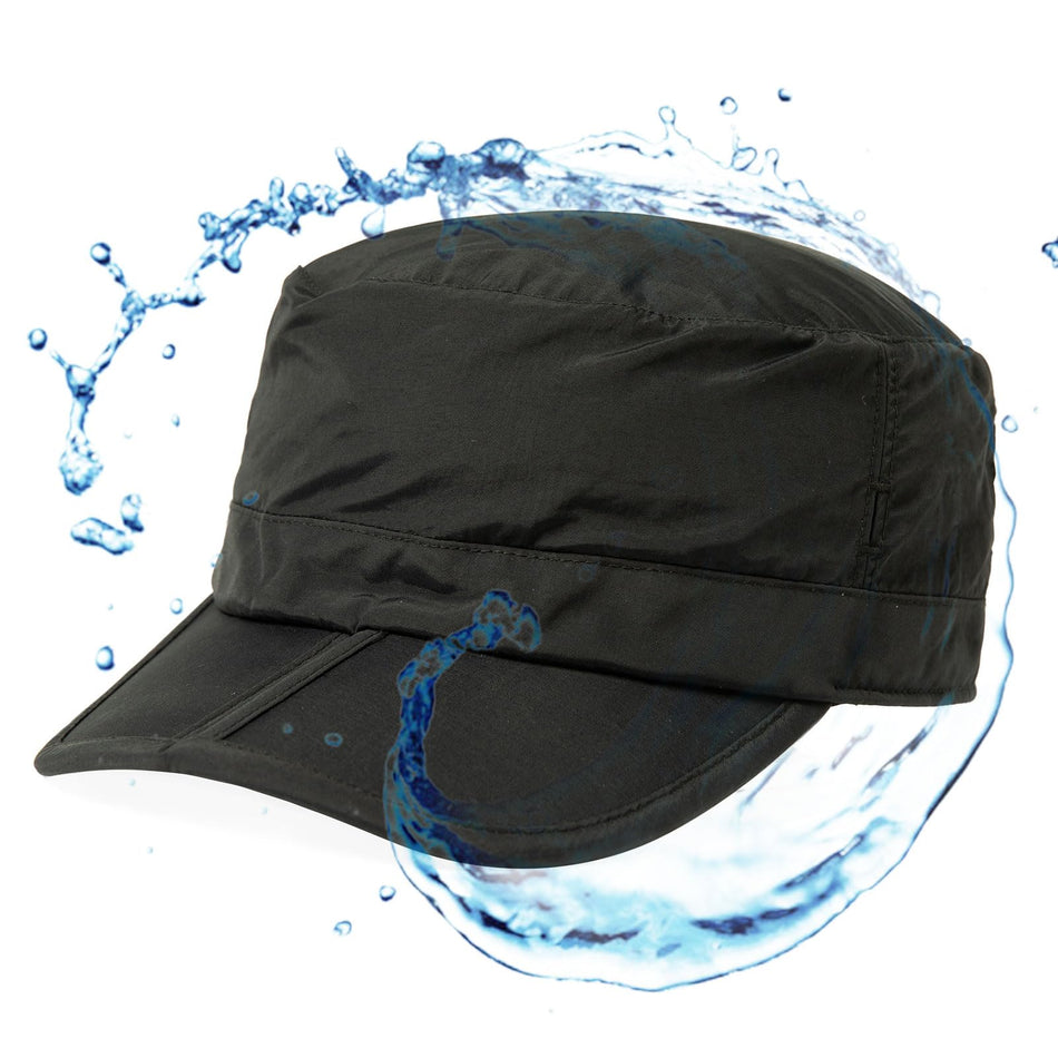 TOP-EX Mens Waterproof Army Hat - Foldable Brim Cadet Cap for Golf Running Outdoor Dad Military Caps Black Medium Large Big Head Oversize