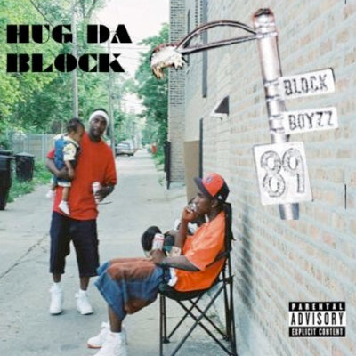 Album cover for “Hug Da Block” by Da Block Boyzz — featuring Tee Jay & Miss Salek, produced by DBeatz100, RaBiez & O.J. Beats. Urban street corner vibe with bold graffiti lettering, smoke, city lights, and Explicit Lyrics sticker.
