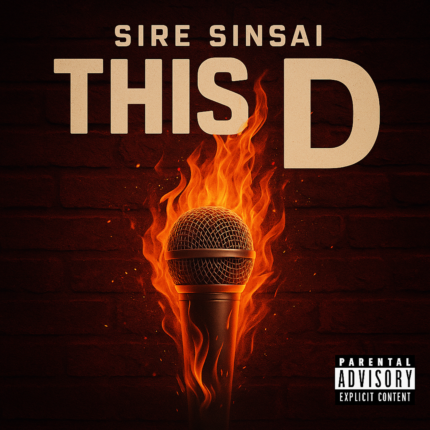 Album cover for “This Dick” by Sire Sinsai — produced by O.J. Beats, written by P. Diaz. Bold hip-hop artwork with dark club tones, confident street energy, and an explicit advisory label.