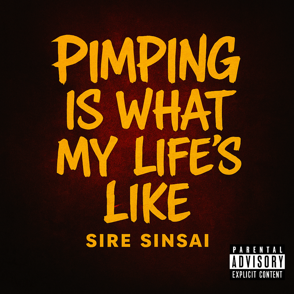Album cover for “Pimping Is What My Life Like” by Sire Sinsai — produced by O.J. Beats, written by Pedro Diaz. Chicago street-style hip-hop artwork with smooth dark tones, graffiti title, and confident aesthetic.
