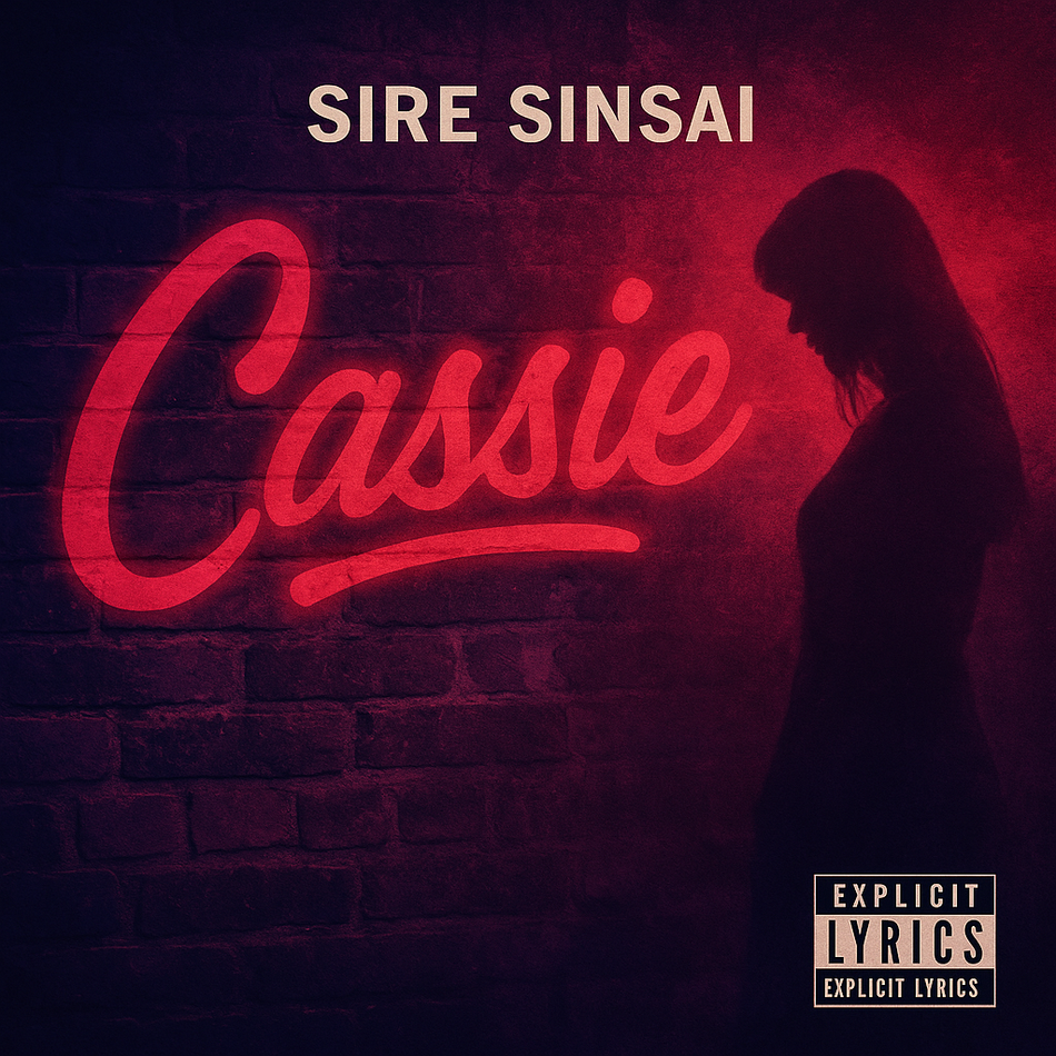 Album cover for “Cassie” by Sire Sinsai — produced by Donnel Sylva aka DBeatz100 and written by P. Diaz. Emotional Chicago street-art theme with red and purple lighting and Explicit Lyrics sticker.