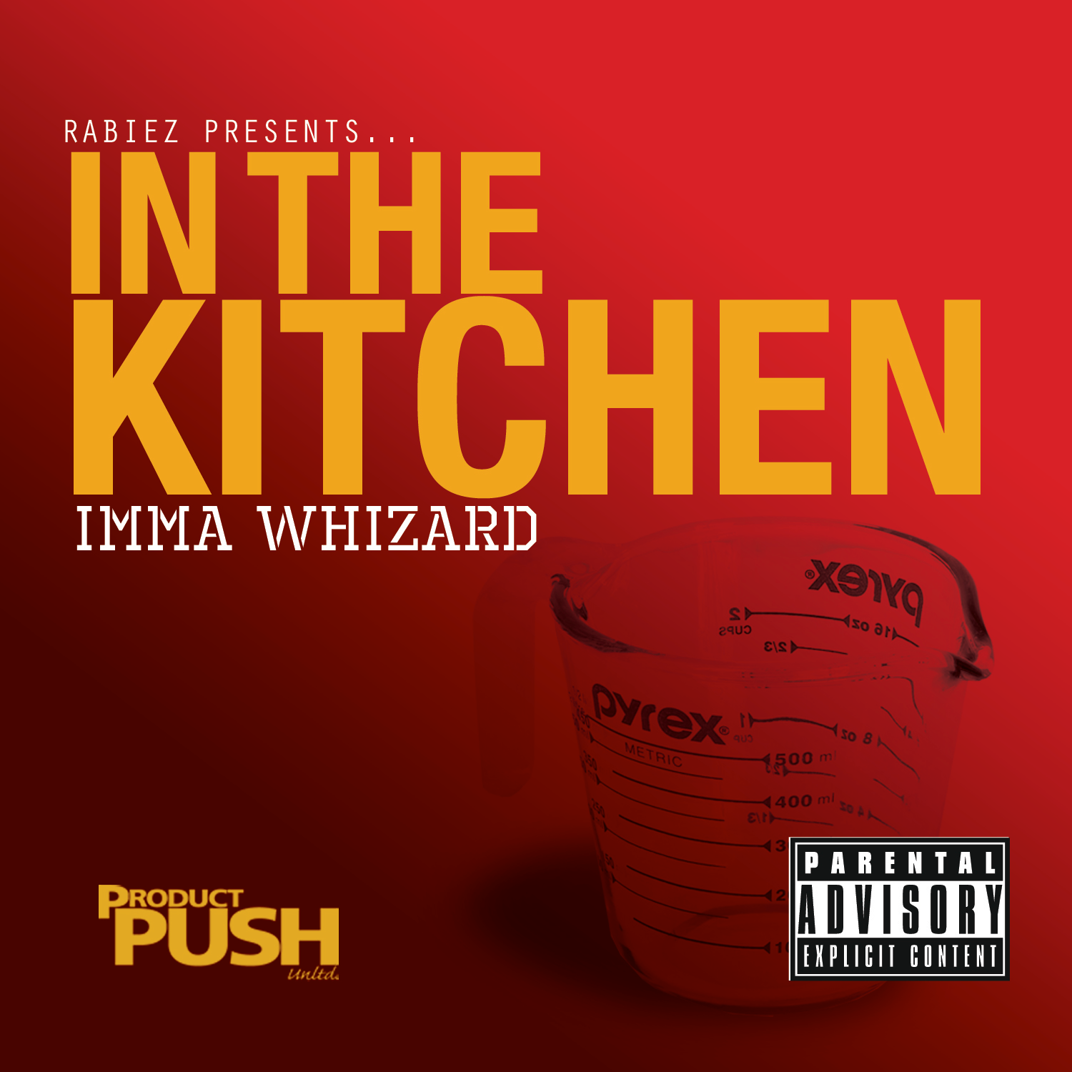 Album cover for “NtheKitchen” by RaBiez — written and produced by Ravaughn Taylor. Gritty Chicago hip-hop artwork with cooking metaphor, smoke and fire effects, and bold graffiti title.