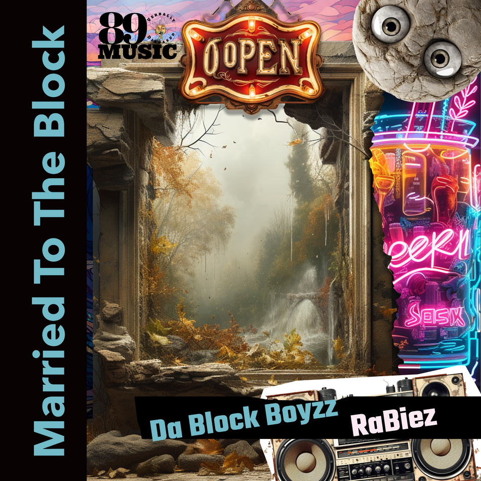 Album cover for “Married To The Block” by Da Block Boyzz featuring RaBiez — produced by O.J. Beats. Chicago street-inspired hip-hop artwork with graffiti text, gritty tones, and heartfelt neighborhood imagery.