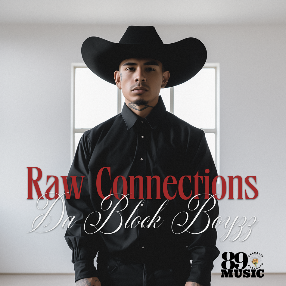 Album cover for “Raw Connect” by Da Block Boyzz — produced by DBeatz100, written by Q. Lester and M. Diaz. Chicago street-style hip-hop artwork with graffiti lettering, dark tones, and a raw underground vibe.
