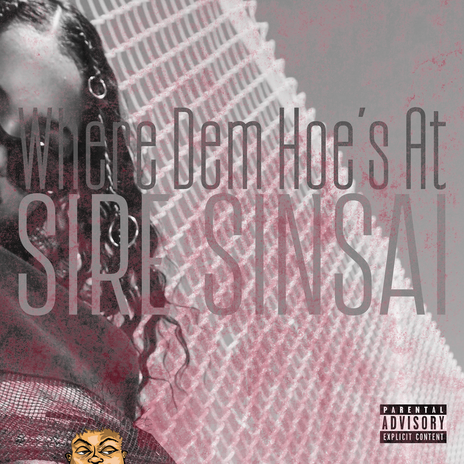Album cover for “Where Them Hoe’s At” by Sire Sinsai, Versa & Da Block Boyzz — produced by Sire Sinsai aka Da Killa Sin, written by A. Diaz, P. Diaz, M. Diaz, and Q. Lester. Dark club background with graffiti-style text and Explicit Lyrics sticker.