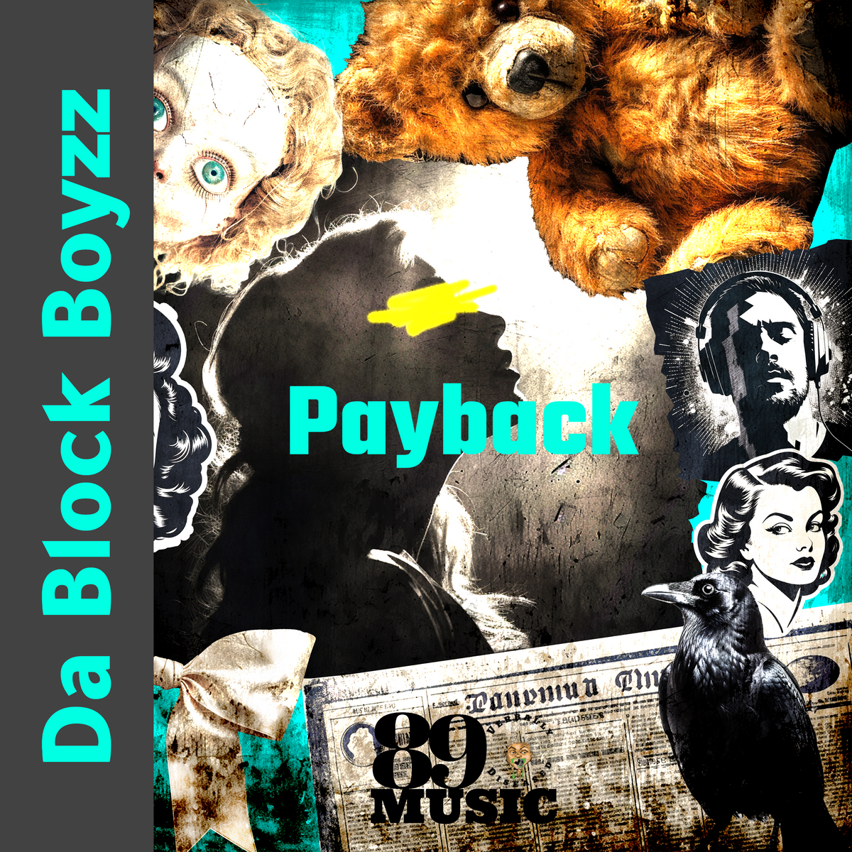 Album cover for “Payback” by Da Block Boyzz — produced by DBeatz100, written by M. Diaz and Q. Lester. Gritty Chicago street-style artwork with dark red tones, graffiti lettering, and revenge theme imagery.