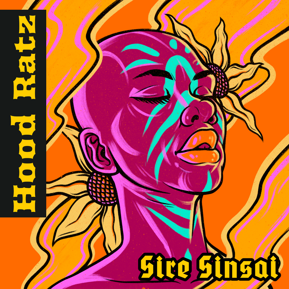 Album cover for “Hood Rats” by Sire Sinsai — produced by DBeatz100. Gritty, humorous Chicago hip-hop design with graffiti lettering, block scenery, and Parental Advisory label.