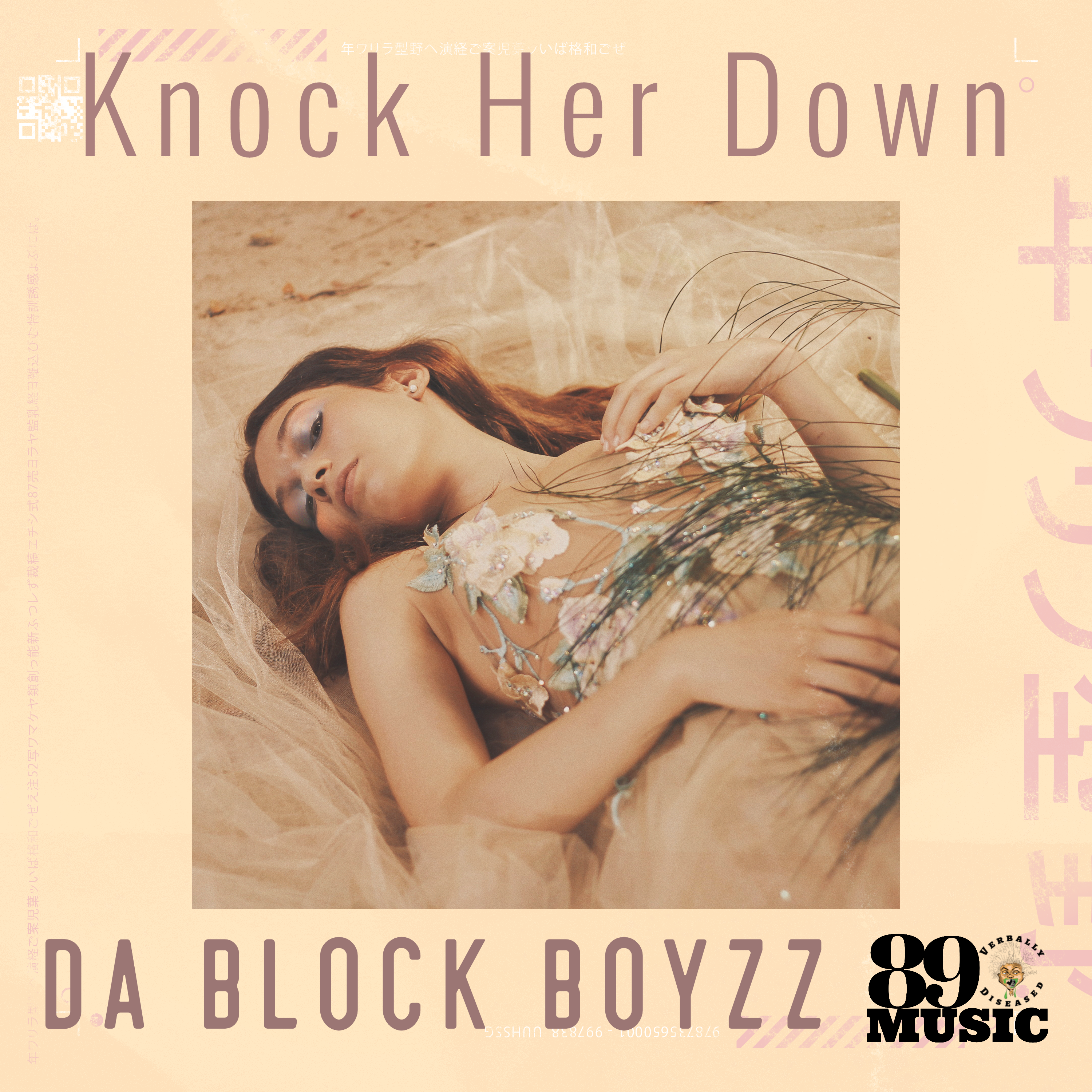 Album cover for “Knock Ha Down” by Da Block Boyzz — written by Q. Lester and M. Diaz, produced by RaBiez. Gritty Chicago street-style hip-hop design with bold graffiti lettering and Verbally Diseased branding.