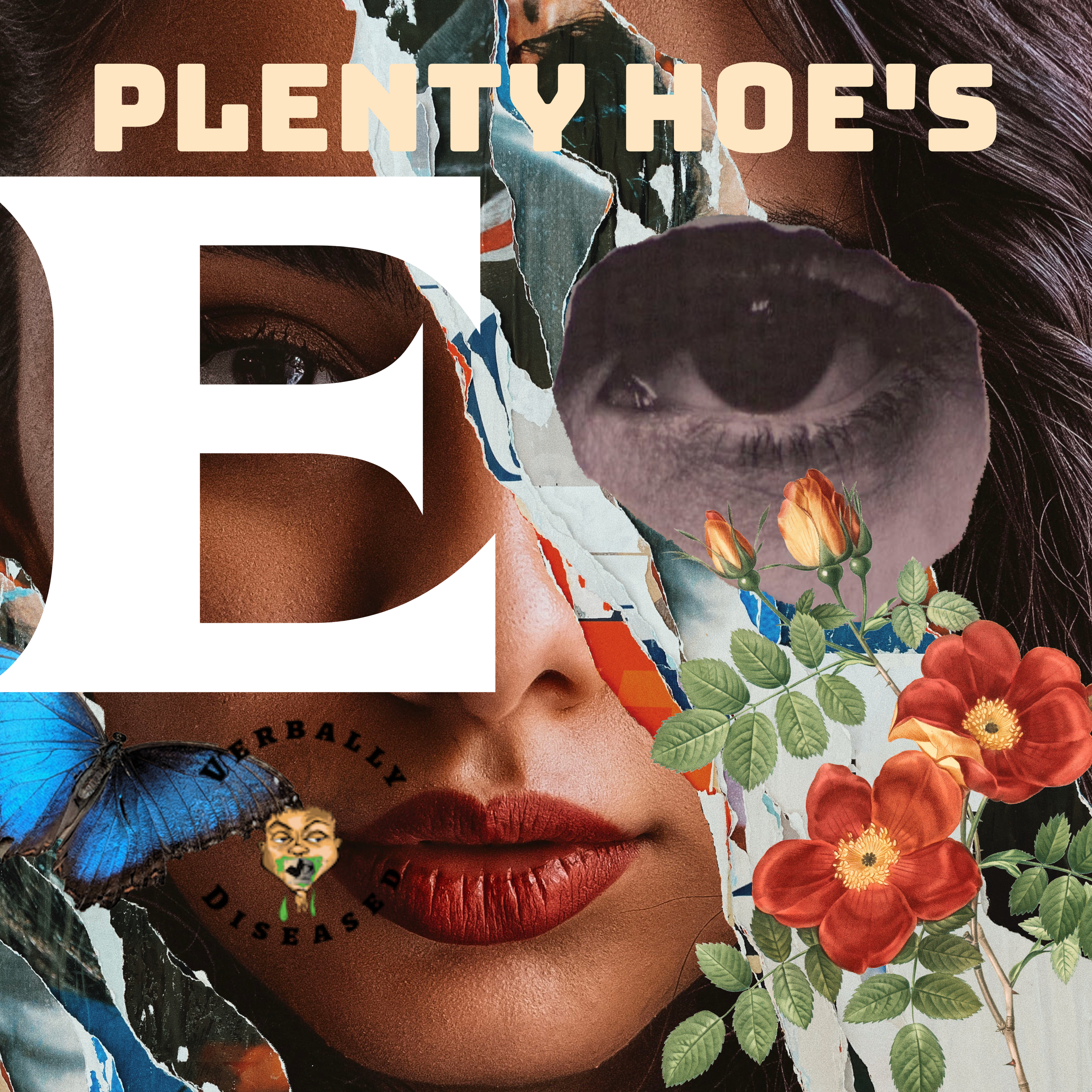 Album cover for “Plenty Hoe’s” by E — produced by RaBiez, written by E. Thomas. Gritty Chicago hip-hop artwork with graffiti lettering and confident street-style aesthetic.