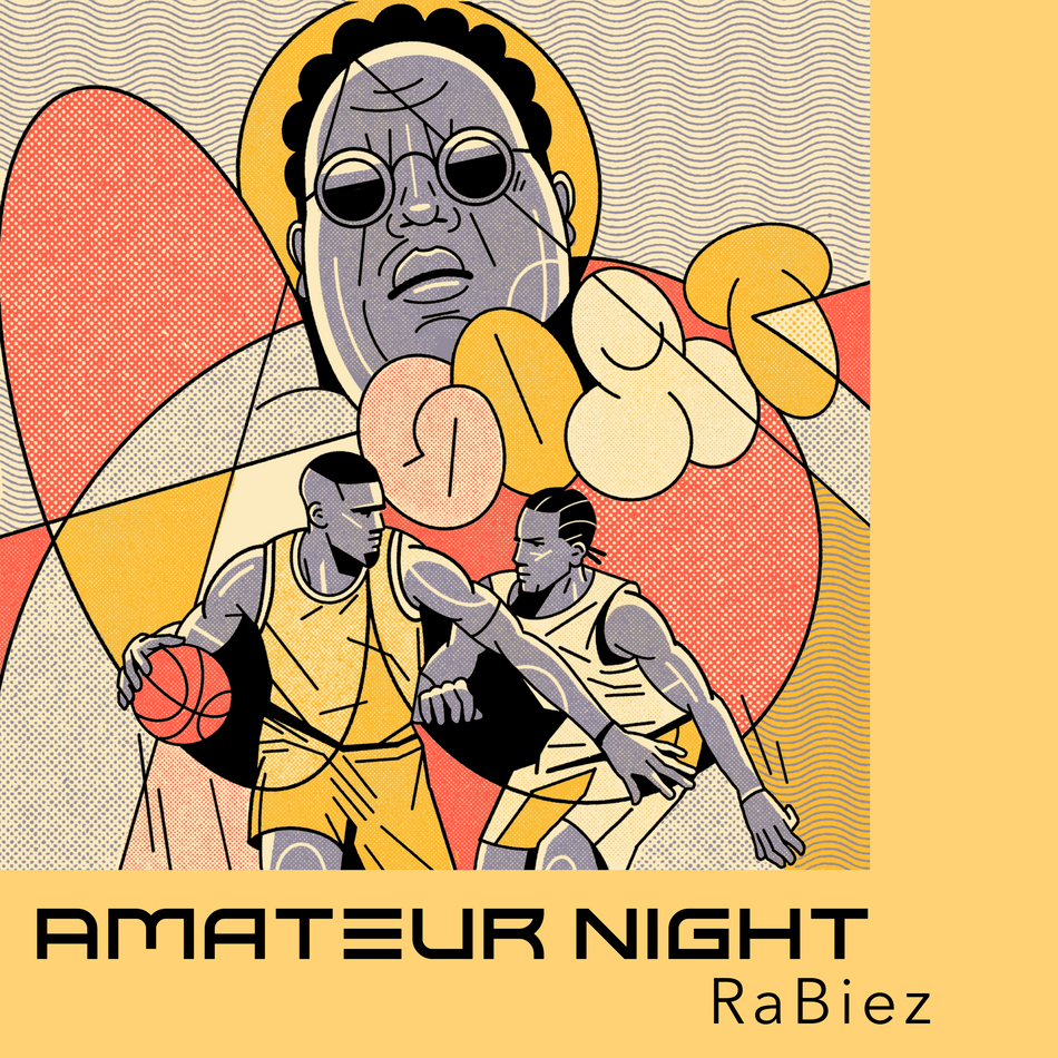 Album cover for “Amateur Night” by RaBiez — written and produced by RaBiez. Dark gritty Chicago hip-hop aesthetic with bold graffiti lettering and Verbally Diseased branding.
