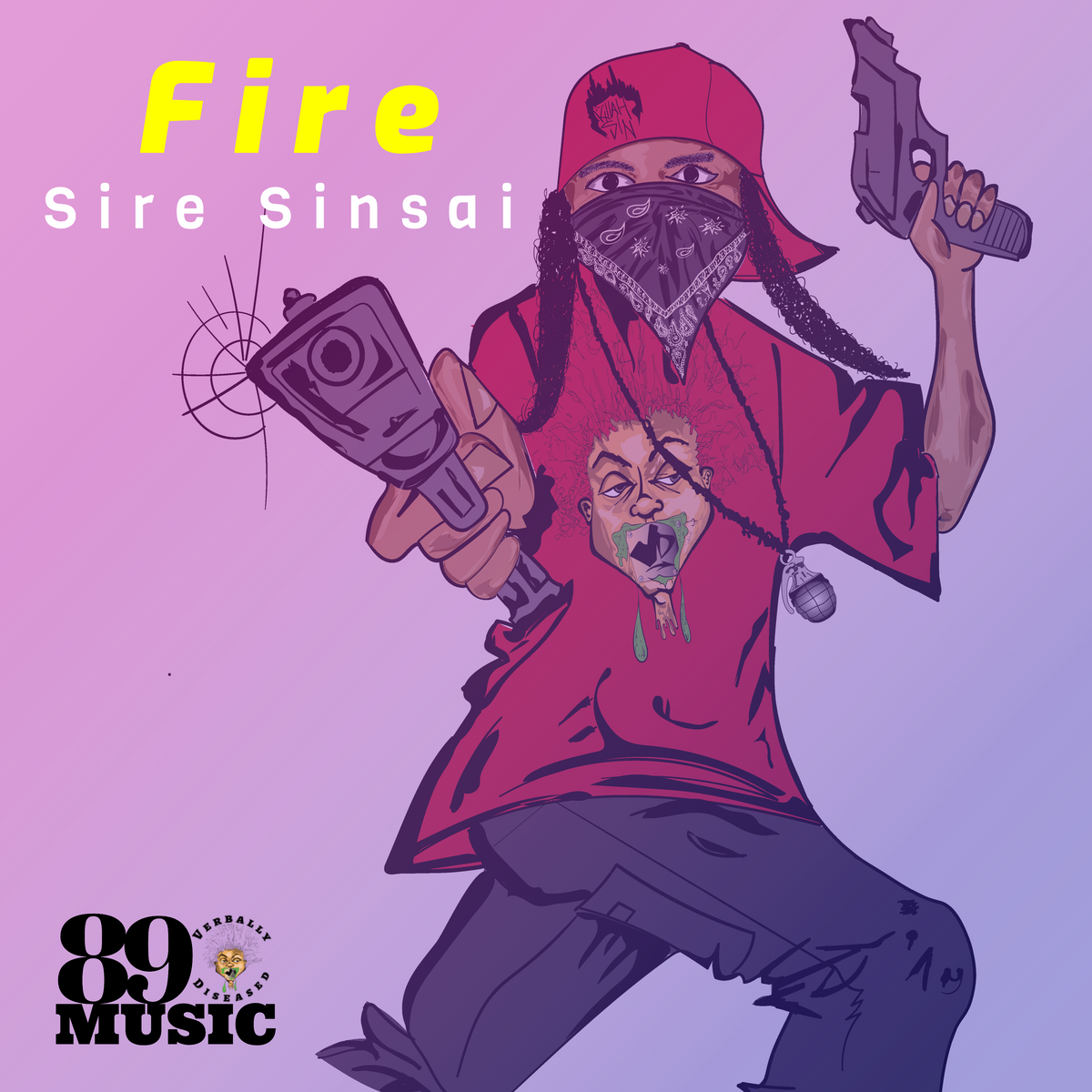 Album cover for “Fire” by Sire Sinsai — produced by Da Killa Sin. Dark, fiery Chicago hip-hop artwork with flames, graffiti-style title, and Parental Advisory label.