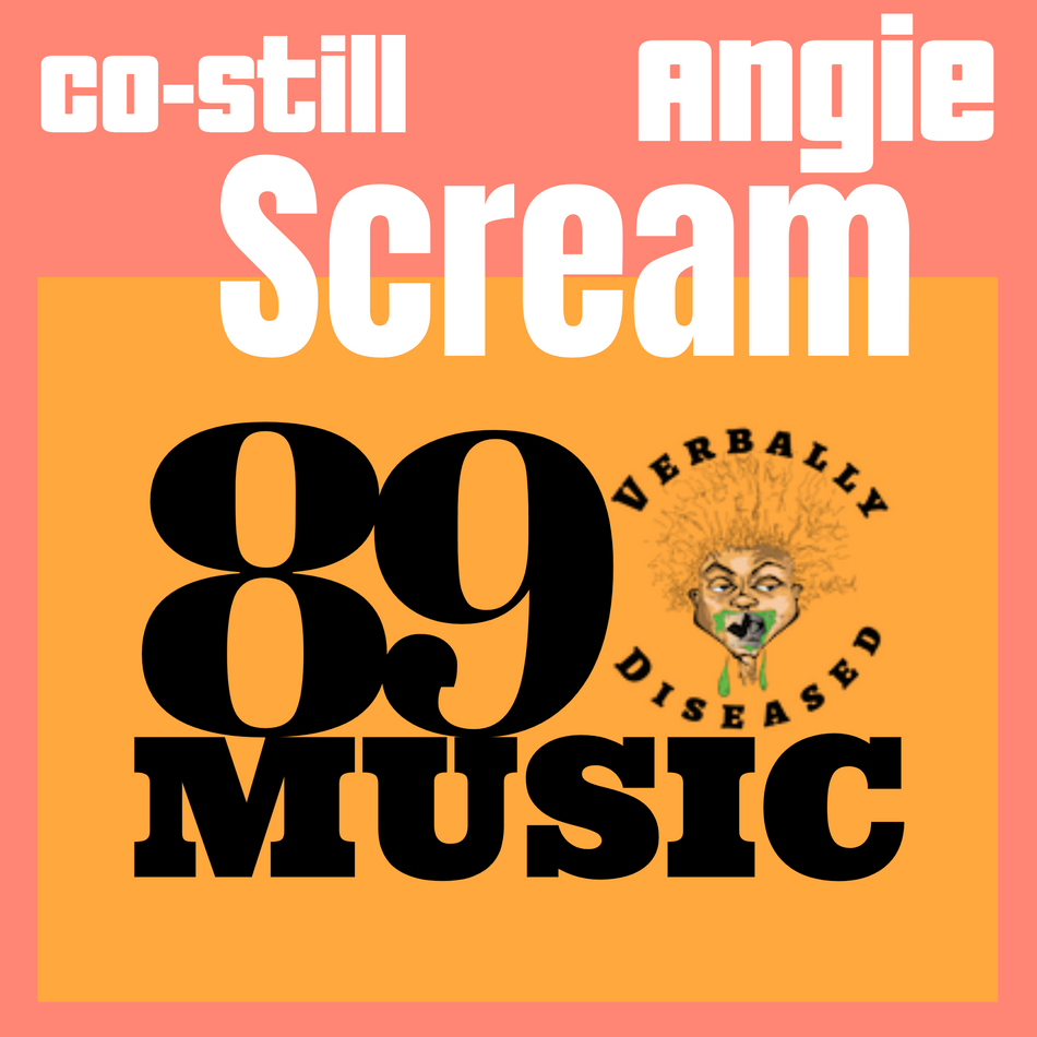 Album cover for “SCREam” by Co-Still featuring Angie and John-Jon — soulful, emotional Chicago hip-hop design with graffiti text, moody tones, and Parental Advisory label.