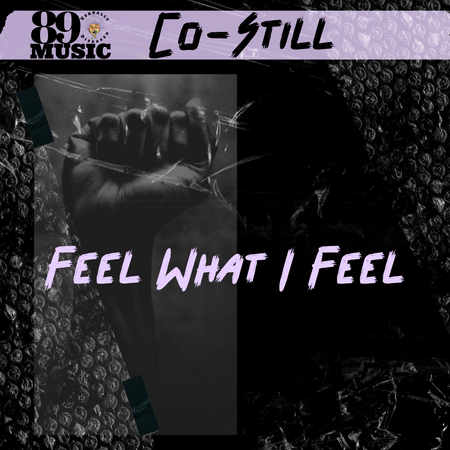 Album cover for “Feel What I Feel” by Co-Still — produced by DBeatz100. Soulful Chicago hip-hop artwork with emotional tones, graffiti text, and Parental Advisory label.